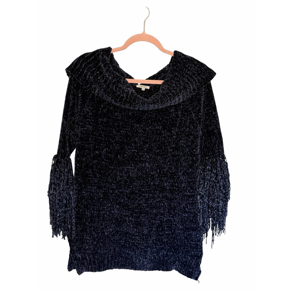 Adore Women's Medium Dark Blue Super Soft Cowl Neck Long Flutter Sleeve Sweater - Picture 3 of 11